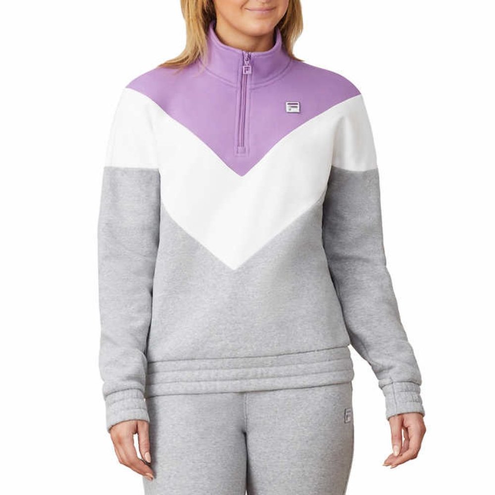 Ladies FILA 1/4 Zip Pullover Purple/White/ Gray Activewear Jacket - Small